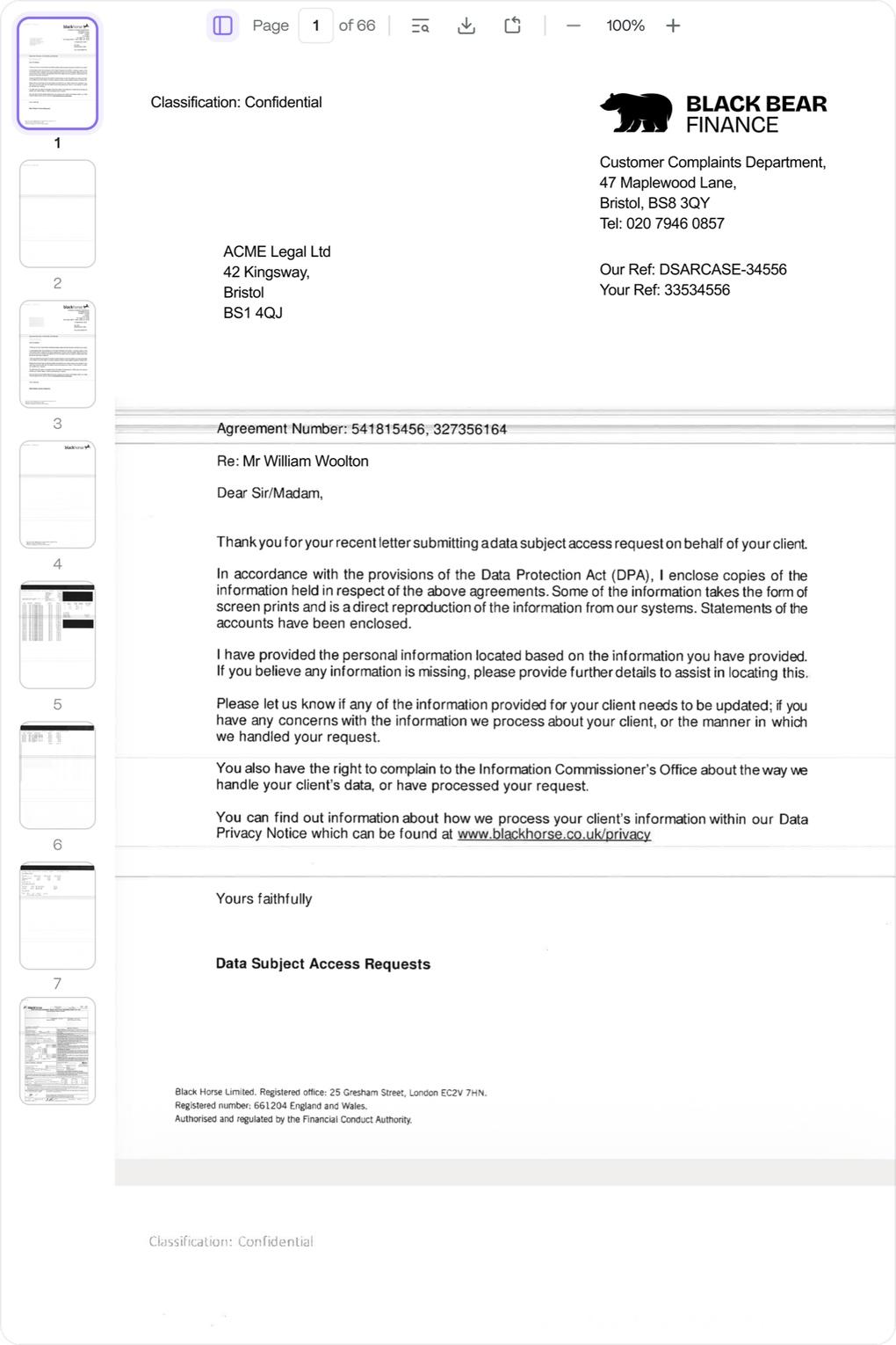 A lender’s DSAR response being read page by page